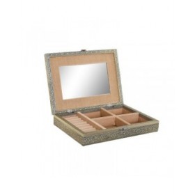 Scatola-Portagioie Home ESPRIT Bianco Champagne Legno Alluminio 27,5 x 20 x 5,4 cm