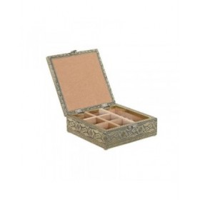 Scatola-Portagioie Home ESPRIT Bianco Champagne Legno Alluminio 18 x 18 x 6 cm