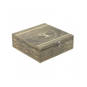 Scatola-Portagioie Home ESPRIT Bianco Champagne Legno Alluminio 18 x 18 x 6 cm