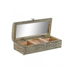 Scatola-Portagioie Home ESPRIT Bianco Champagne Legno Alluminio 22,5 x 10 x 6,5 cm