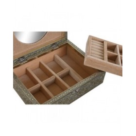 Scatola-Portagioie Home ESPRIT Bianco Champagne Legno Alluminio 22,5 x 17,5 x 7,6 cm