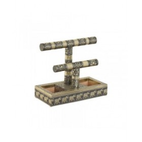 Scatola-Portagioie Home ESPRIT Bianco Champagne Legno Alluminio 20 x 10 x 18 cm