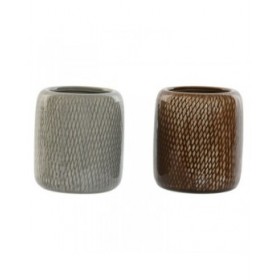 Bicchiere Home ESPRIT Marrone Grigio Gres 8,5 x 8,5 x 10 cm (2 Unità)