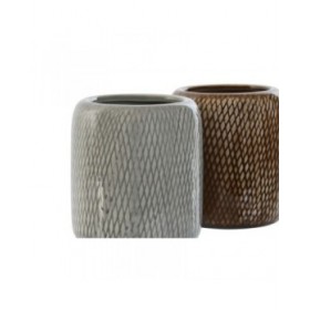 Bicchiere Home ESPRIT Marrone Grigio Gres 8,5 x 8,5 x 10 cm (2 Unità)