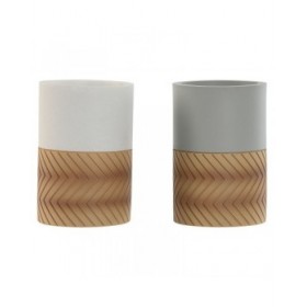 Bicchiere Home ESPRIT Bianco Grigio Naturale Resina 7 x 7 x 10,5 cm (2 Unità)