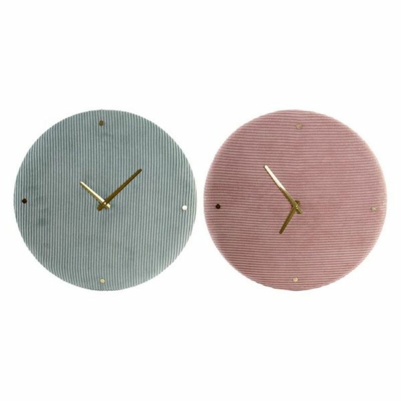 Orologio da Parete DKD Home Decor Verde Rosa 40,5 x 5,5 x 40,5 cm (2 Unità)