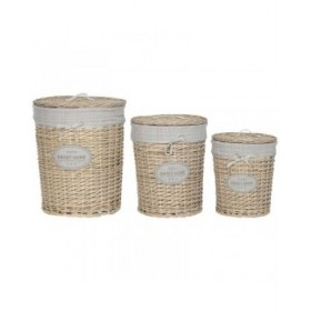 Cesto per i Panni Sporchi Home ESPRIT Crema vimini Shabby Chic 45 x 45 x 55 cm 3 Pezzi