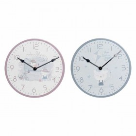 Orologio da Parete DKD Home Decor Azzurro Rosa Legno Metallo Plastica Legno MDF Per bambini Uccello 24 x 3 x 24 cm (2 Unità)