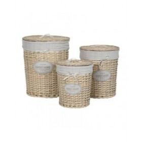 Cesto per i Panni Sporchi Home ESPRIT Crema vimini Shabby Chic 45 x 45 x 55 cm 3 Pezzi