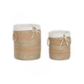 Set di Cestini Home ESPRIT Crema Naturale Erba di mare Tropicale (2 Pezzi)