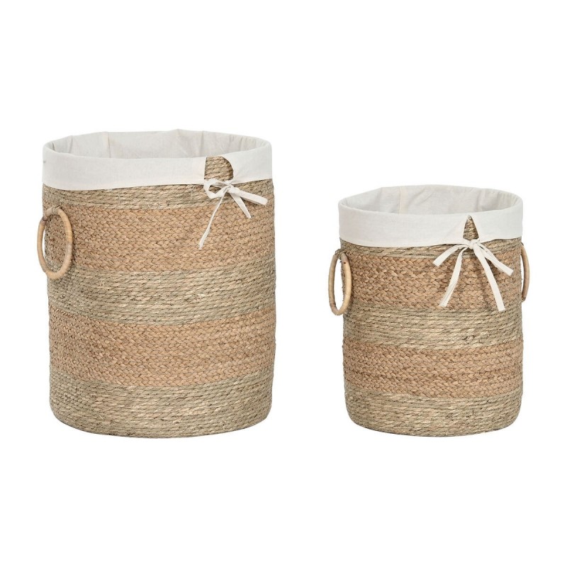 Set di Cestini Home ESPRIT Crema Naturale Erba di mare Tropicale (2 Pezzi)