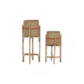 Set di vasi da fiori Home ESPRIT Naturale Juta Legno di mango 26 X 26 X 67 cm (2 Pezzi)