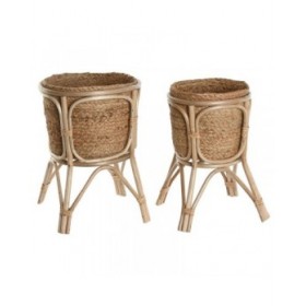 Set di vasi da fiori Home ESPRIT Naturale vimini Fibra 28 x 28 x 38 cm (2 Pezzi)