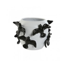 Vaso Home ESPRIT Bianco Nero Gres Moderno 29 X 29 X 21,5 cm