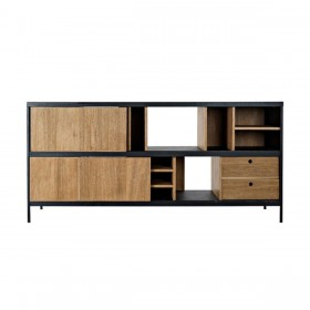 Credenza DKD Home Decor Alvin Nero Naturale Ferro Cenere 160 x 40 x 75 cm