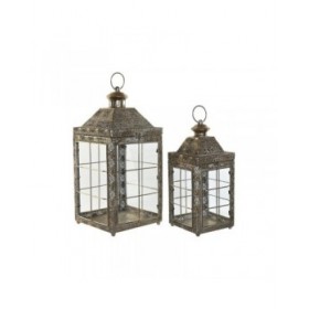 Lampioni Home ESPRIT Dorato Metallo Cristallo Arabo 26 x 26 x 53 cm (2 Pezzi)