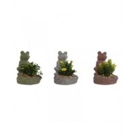 Pianta Decorativa Home ESPRIT Polietilene Cemento Rana 9 x 9 x 13 cm (3 Unità)