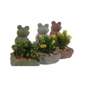 Pianta Decorativa Home ESPRIT Polietilene Cemento Rana 9 x 9 x 13 cm (3 Unità)