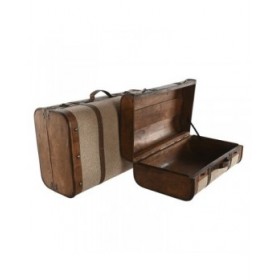 Set di Bauli Home ESPRIT Marrone Beige Poliestere Legno 60 x 37 x 24 cm