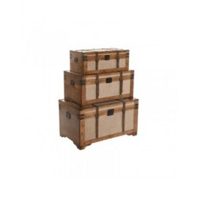 Set di Bauli Home ESPRIT Marrone Beige Poliestere Legno 80 x 49 x 45 cm (3 Unità)