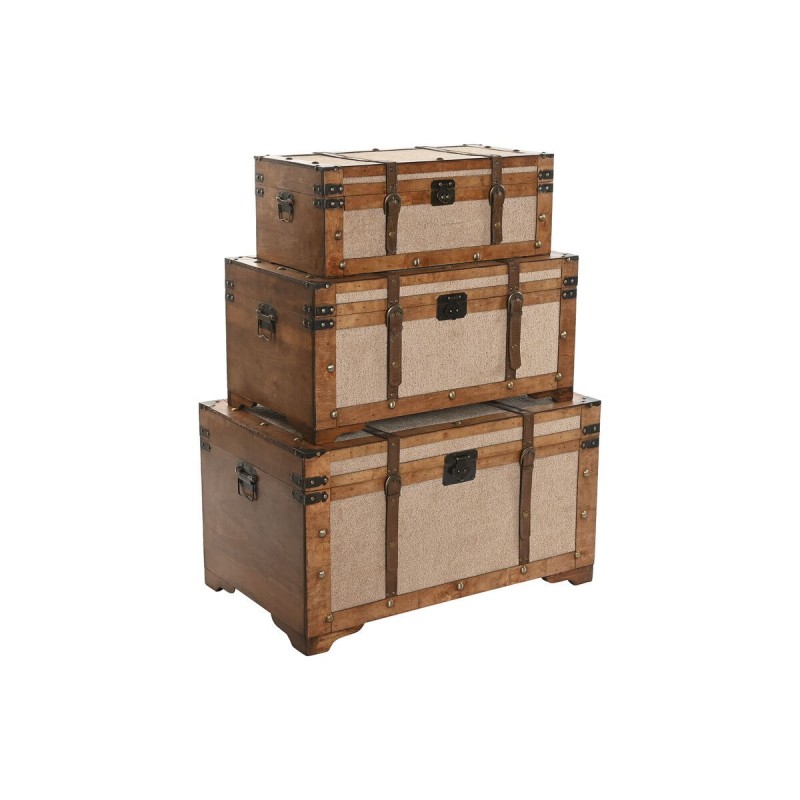Set di Bauli Home ESPRIT Marrone Beige Poliestere Legno 80 x 49 x 45 cm (3 Unità)