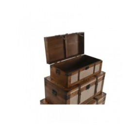 Set di Bauli Home ESPRIT Marrone Beige Poliestere Legno 80 x 49 x 45 cm (3 Unità)