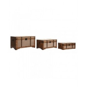 Set di Bauli Home ESPRIT Marrone Beige Poliestere Legno 80 x 49 x 45 cm (3 Unità)