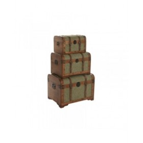 Set di Bauli Home ESPRIT Verde Multicolore Legno Tela Tropicale 60 x 43,5 x 42 cm (3 Unità)