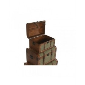 Set di Bauli Home ESPRIT Verde Multicolore Legno Tela Tropicale 60 x 43,5 x 42 cm (3 Unità)