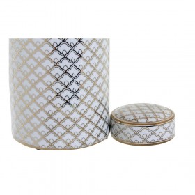 Vaso DKD Home Decor 18 x 18 x 30,5 cm Porcellana Dorato Bianco