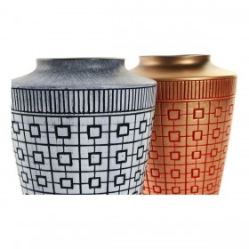 Vaso DKD Home Decor 8424001822065 Azzurro Rosso Resina Dorato Orientale 17 x 17 x 20 cm (2 Unità)