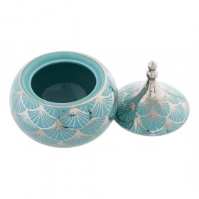 Scatola-Portagioie DKD Home Decor Porcellana Turchese 14 x 14 x 17 cm