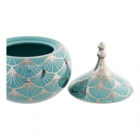 Scatola-Portagioie DKD Home Decor Porcellana Turchese 14 x 14 x 17 cm