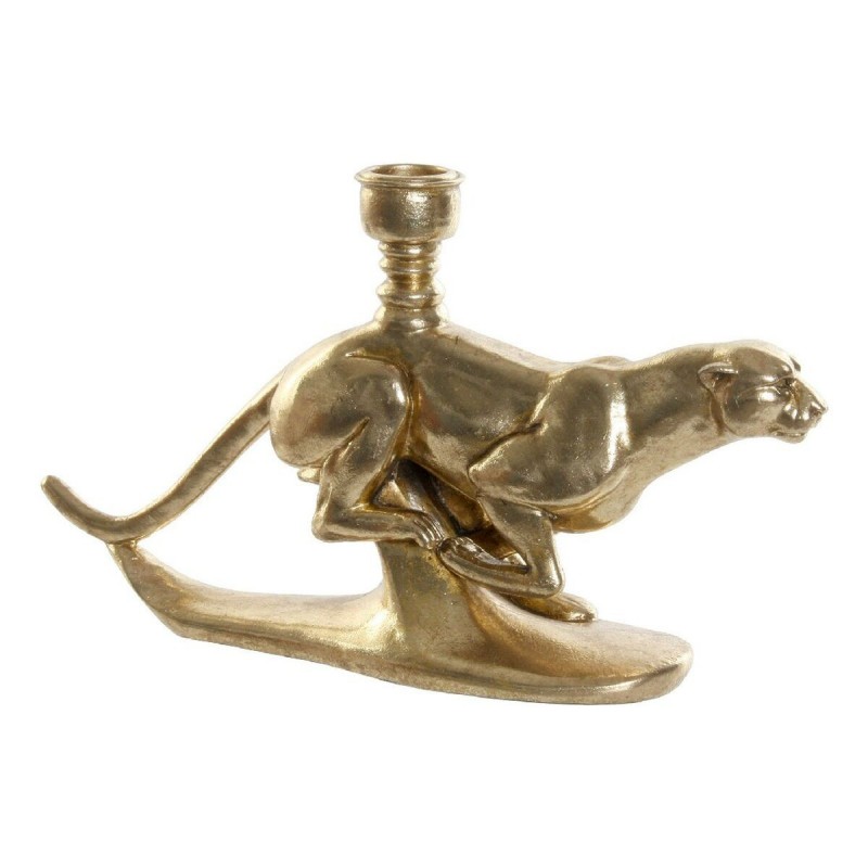 Candelabro DKD Home Decor Dorato Resina Alluminio Leopardo Tropicale Candelabro 25 x 6 x 14 cm