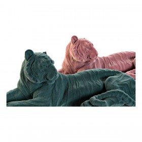 Statua Decorativa DKD Home Decor 36 x 17,5 x 13,3 cm Tigre Verde Resina Rosa chiaro Floccato