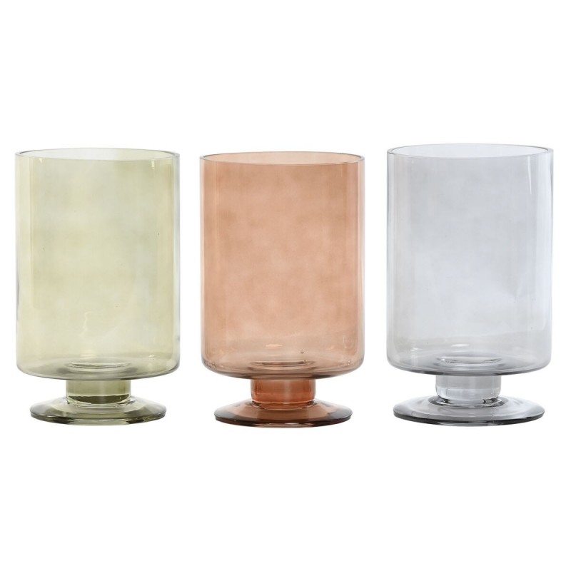 Vaso Home ESPRIT Azzurro Verde Ambra Cristallo Moderno 12,5 x 12,5 x 20 cm (3 Unità)