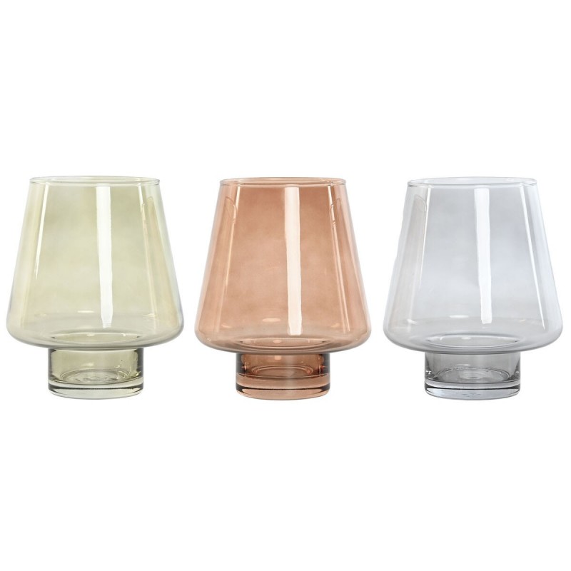 Vaso Home ESPRIT Azzurro Verde Ambra Cristallo Moderno 14,5 x 14,5 x 18 cm (3 Unità)