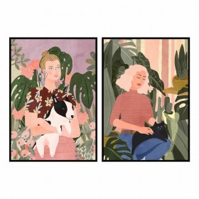 Quadro DKD Home Decor Donna 83 x 4,5 x 123 cm Animali Domestici Scandinavo (2 Unità)