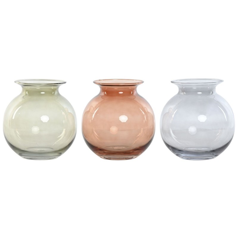 Vaso Home ESPRIT Azzurro Verde Ambra Cristallo Moderno 17,5 X 17,5 X 18,2 cm (3 Unità)