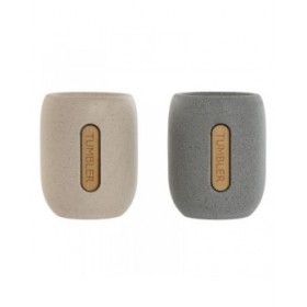 Portaspazzolini da Denti Home ESPRIT Grigio Crema Dolomite 8,5 x 7 x 11 cm (2 Unità)