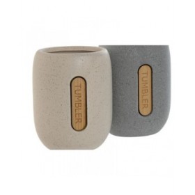 Portaspazzolini da Denti Home ESPRIT Grigio Crema Dolomite 8,5 x 7 x 11 cm (2 Unità)