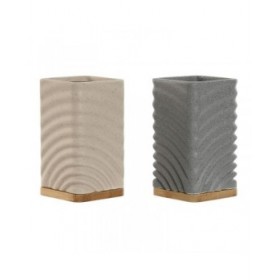Portaspazzolini da Denti Home ESPRIT Grigio Crema Bambù Dolomite 7 x 7 x 12 cm (2 Unità)