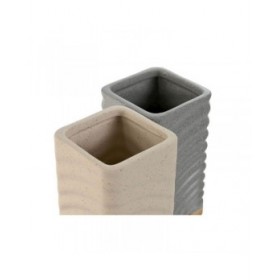 Portaspazzolini da Denti Home ESPRIT Grigio Crema Bambù Dolomite 7 x 7 x 12 cm (2 Unità)
