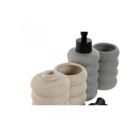 Dispenser di Sapone Home ESPRIT Nero Grigio Crema ABS Dolomite 7 x 7 x 17,5 cm (2 Unità)