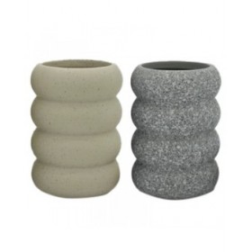 Portaspazzolini da Denti Home ESPRIT Grigio Crema Dolomite 7 x 7 x 10 cm (2 Unità)