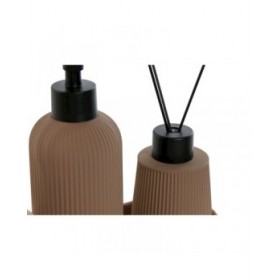 Set da Bagno Home ESPRIT Crema Terracotta ABS Dolomite 17 x 9 x 2 cm 3 Pezzi (2 Unità)