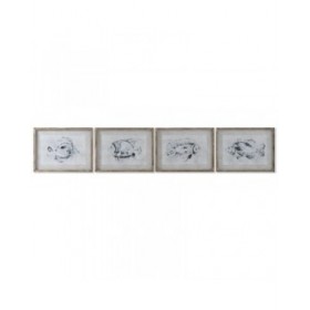 Quadro Home ESPRIT Grigio Pesce (4 Unità)