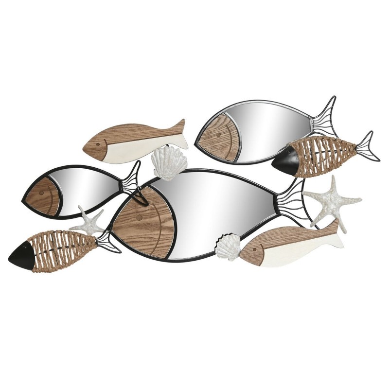 Specchio da parete Home ESPRIT Nero Naturale Pesci 83 x 5,5 x 36 cm