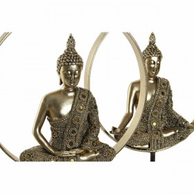 Statua Decorativa DKD Home Decor 26 x 11 x 40 cm Nero Dorato Buddha Orientale (2 Unità)