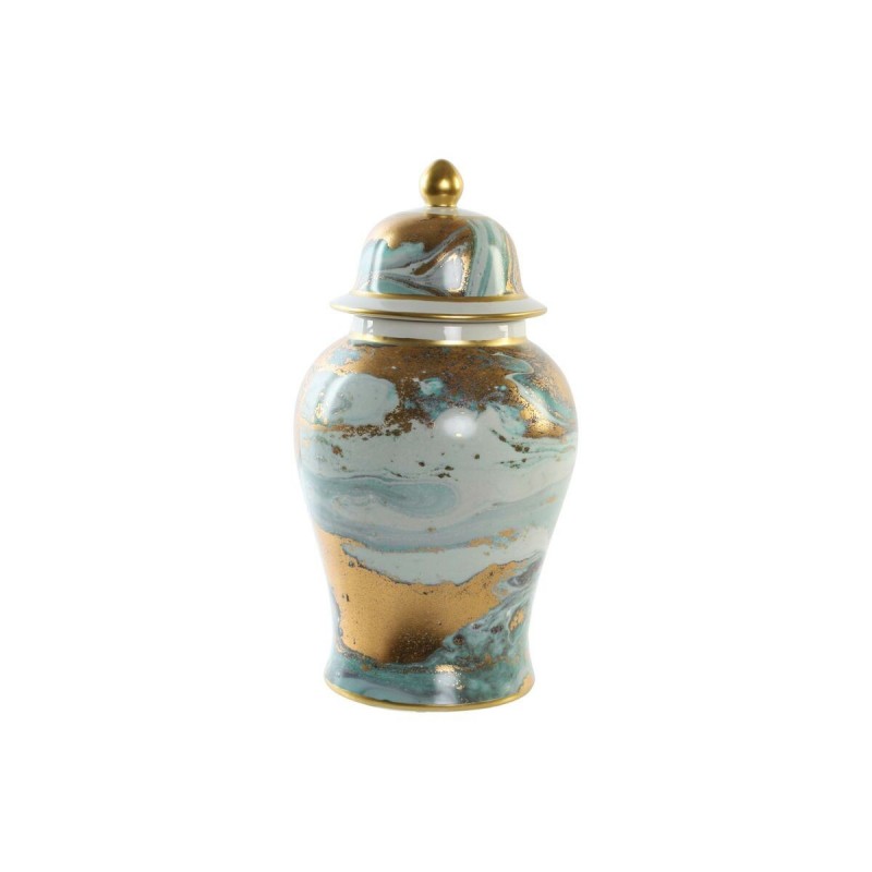 Vaso DKD Home Decor Porcellana Azzurro Dorato Moderno (23 x 23 x 43 cm)